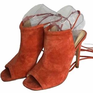 Steve Madden Sophie Orange Suede Peep Toe Lace Up Heels‎ Women's Size 7